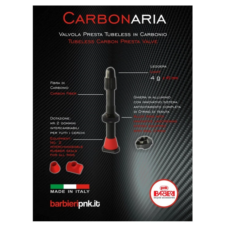 Paire De Valves Tubeless Presta En Carbone Carbonaria Barbieri 5 Paire De Valves Tubeless Presta En Carbone Carbonaria Barbieri – Image 3
